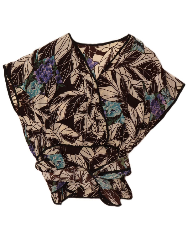 Vintage Womens Crop Blouse Top UK 16 Large Brown Floral