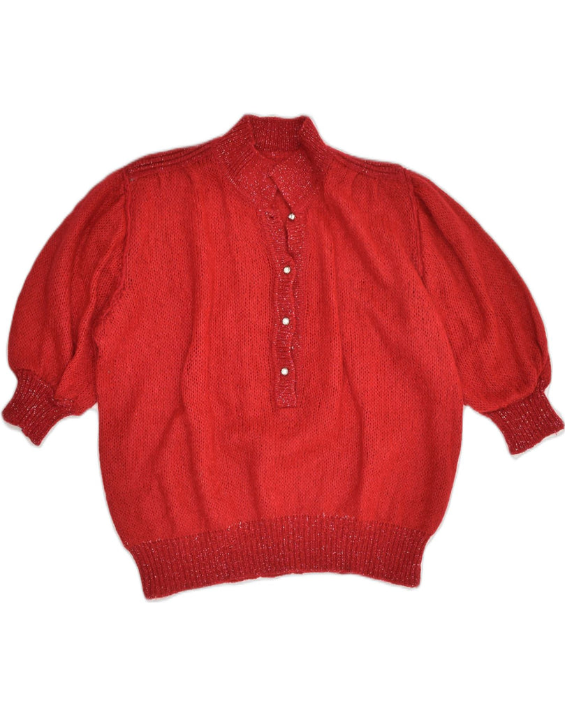 VINTAGE Womens 3/4 Sleeve Polo Neck Jumper Sweater UK 16 Large Red | Vintage Vintage | Thrift | Second-Hand Vintage | Used Clothing | Messina Hembry 