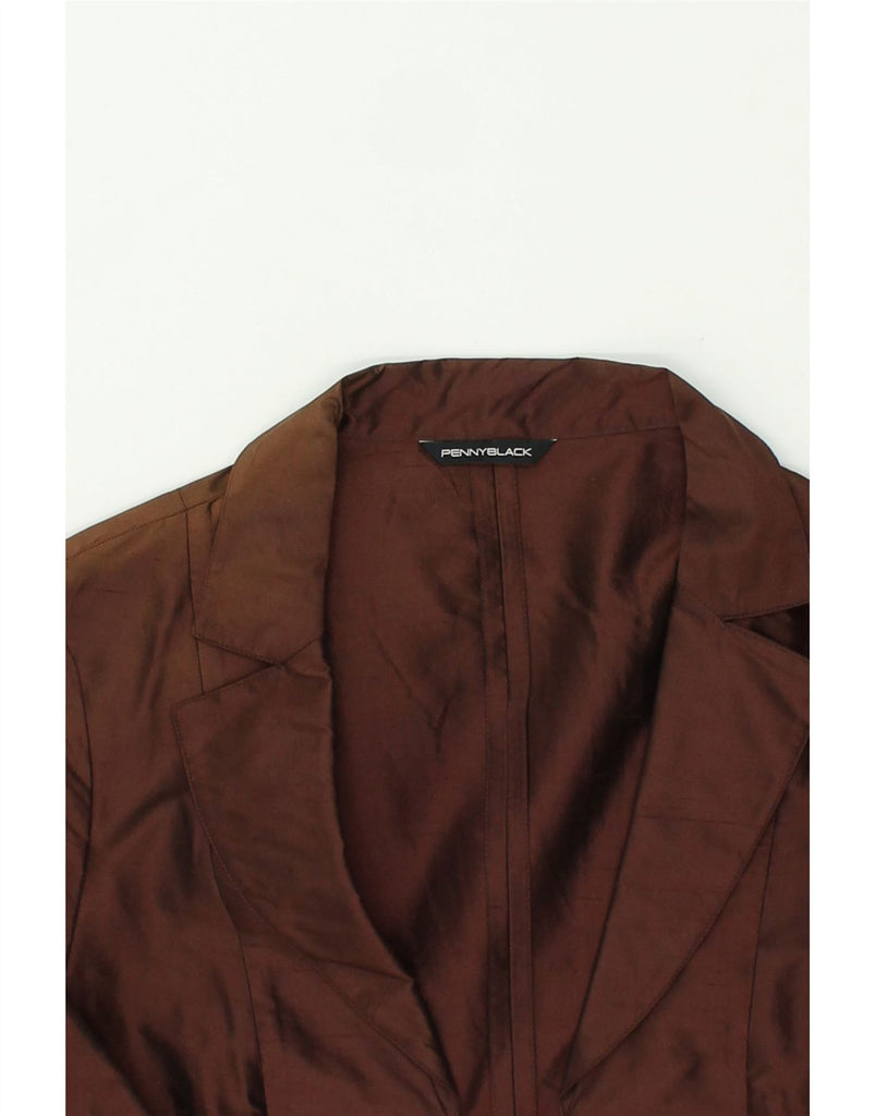 PENNY BLACK Womens Crop 4 Button Blazer Jacket UK 16 Large Brown Silk | Vintage Penny Black | Thrift | Second-Hand Penny Black | Used Clothing | Messina Hembry 