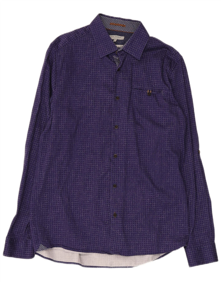 TED BAKER Mens Shirt Size 4 Large Navy Blue Check Cotton
