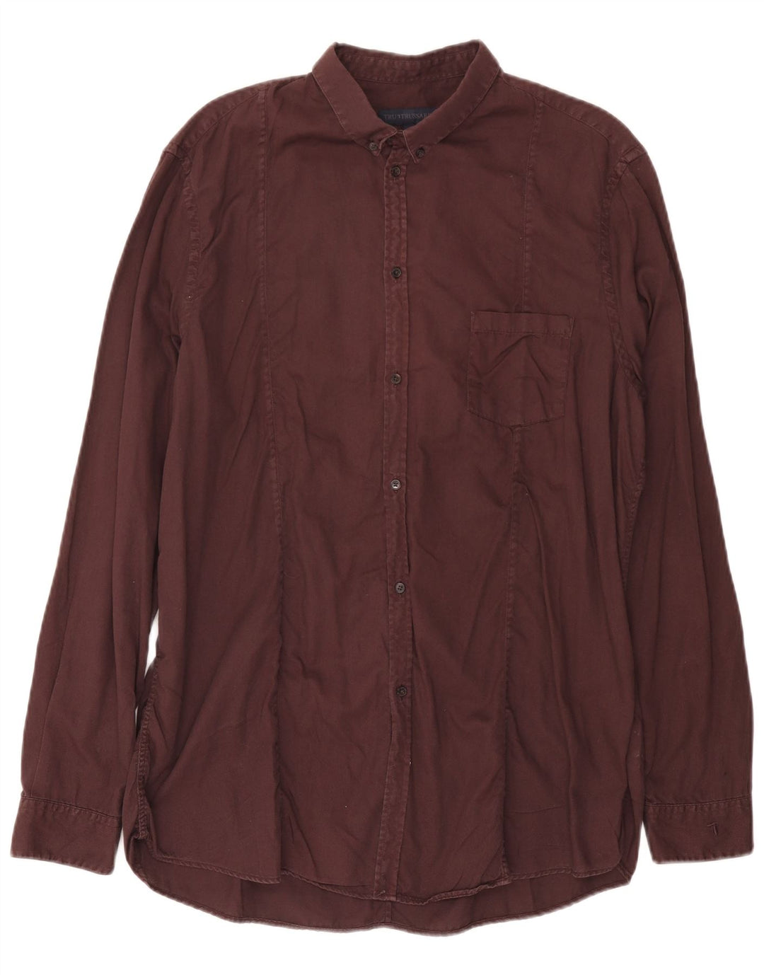 Trussardi Mens Shirt Size 44 XL Burgundy Cotton