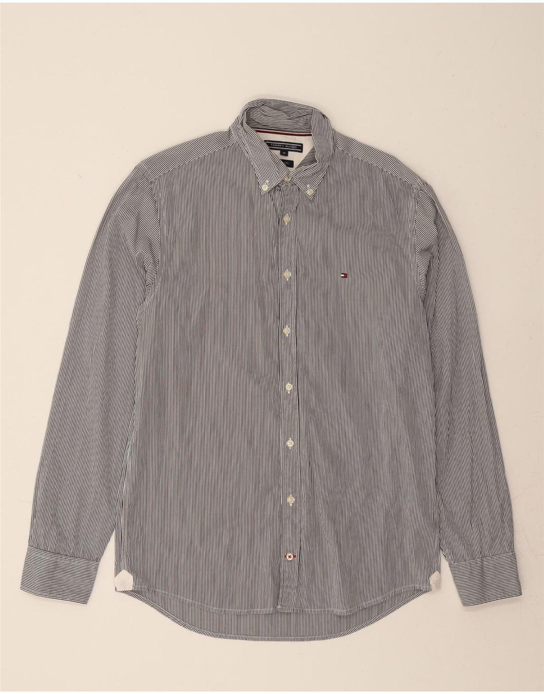 TOMMY HILFIGER Mens Regular Fit Shirt Medium Black Pinstripe Cotton Vintage Tommy Hilfiger and Second-Hand Tommy Hilfiger from Messina Hembry 