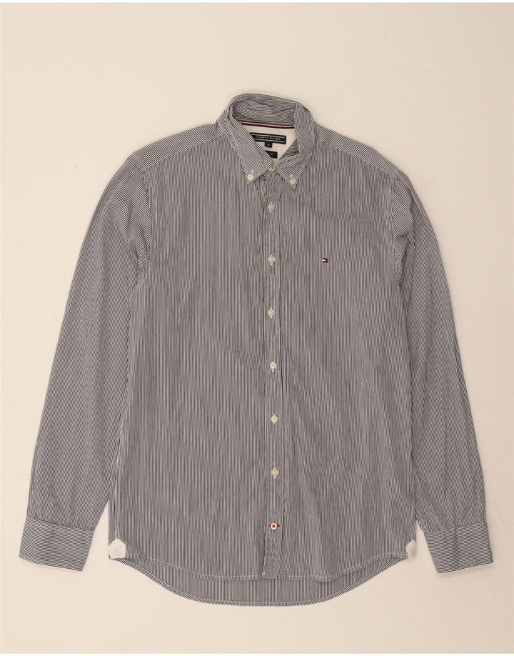 TOMMY HILFIGER Mens Regular Fit Shirt Medium Black Pinstripe Cotton Vintage Tommy Hilfiger and Second-Hand Tommy Hilfiger from Messina Hembry 