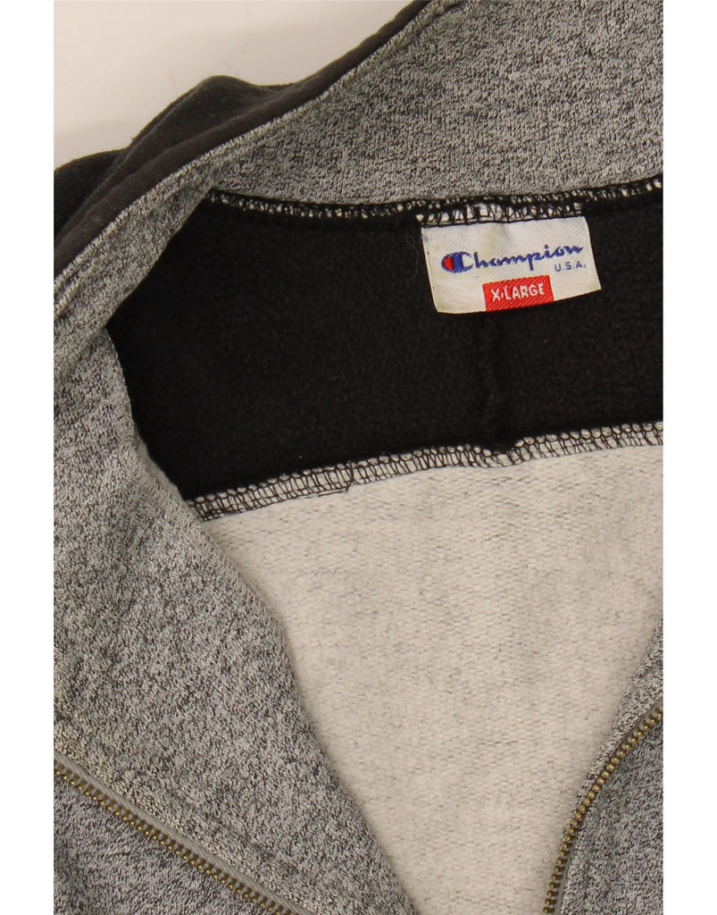 CHAMPION Mens Graphic Zip Neck Sweatshirt Jumper XL Grey Colourblock Vintage Champion and Second-Hand Champion from Messina Hembry 