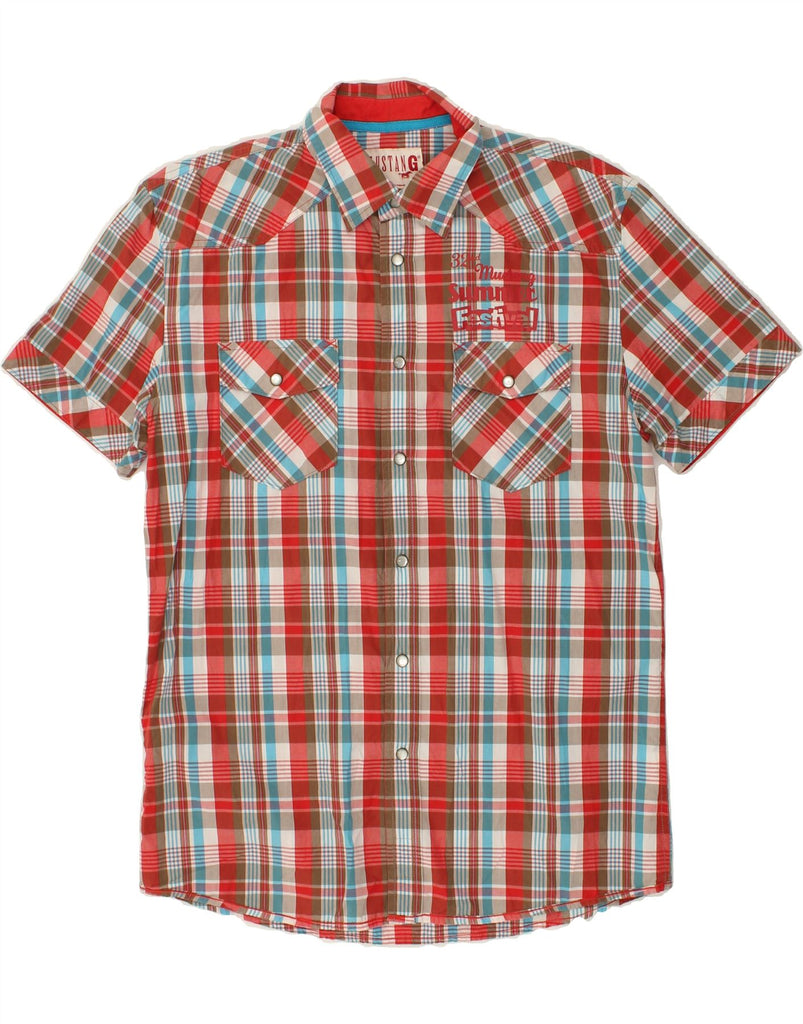 MUSTANG Mens Short Sleeve Shirt Large Red Check Cotton | Vintage Mustang | Thrift | Second-Hand Mustang | Used Clothing | Messina Hembry 