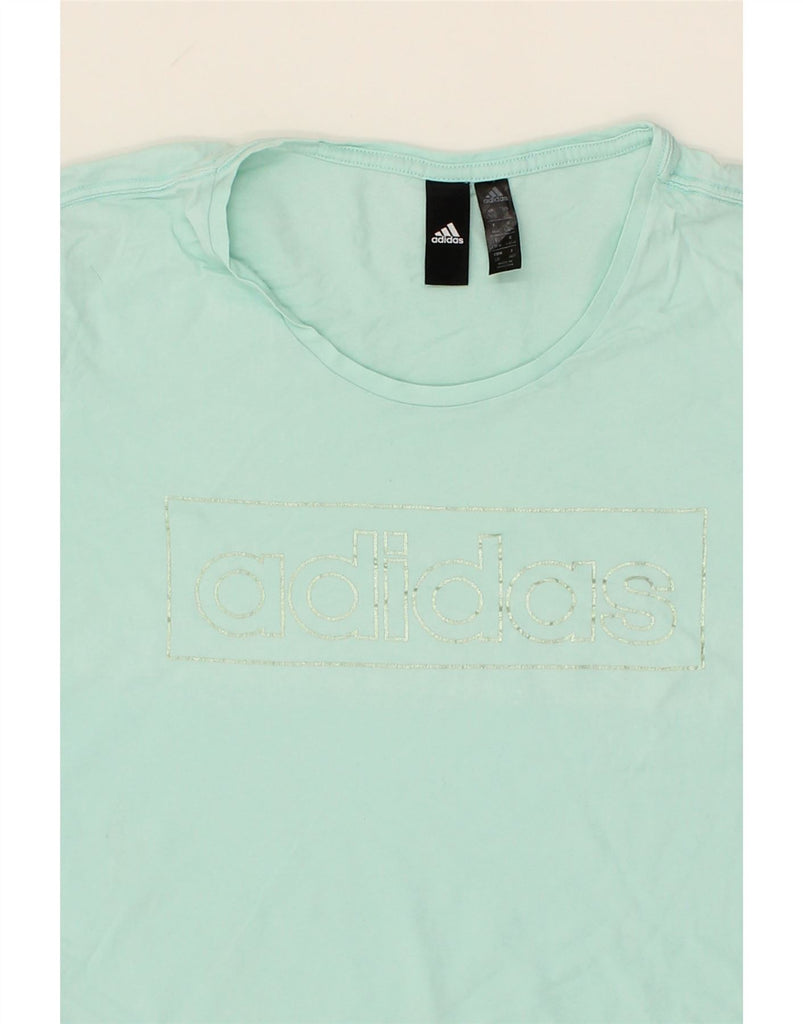 ADIDAS Womens Graphic T-Shirt Top UK 16 Large Turquoise Cotton Vintage Adidas and Second-Hand Adidas from Messina Hembry 