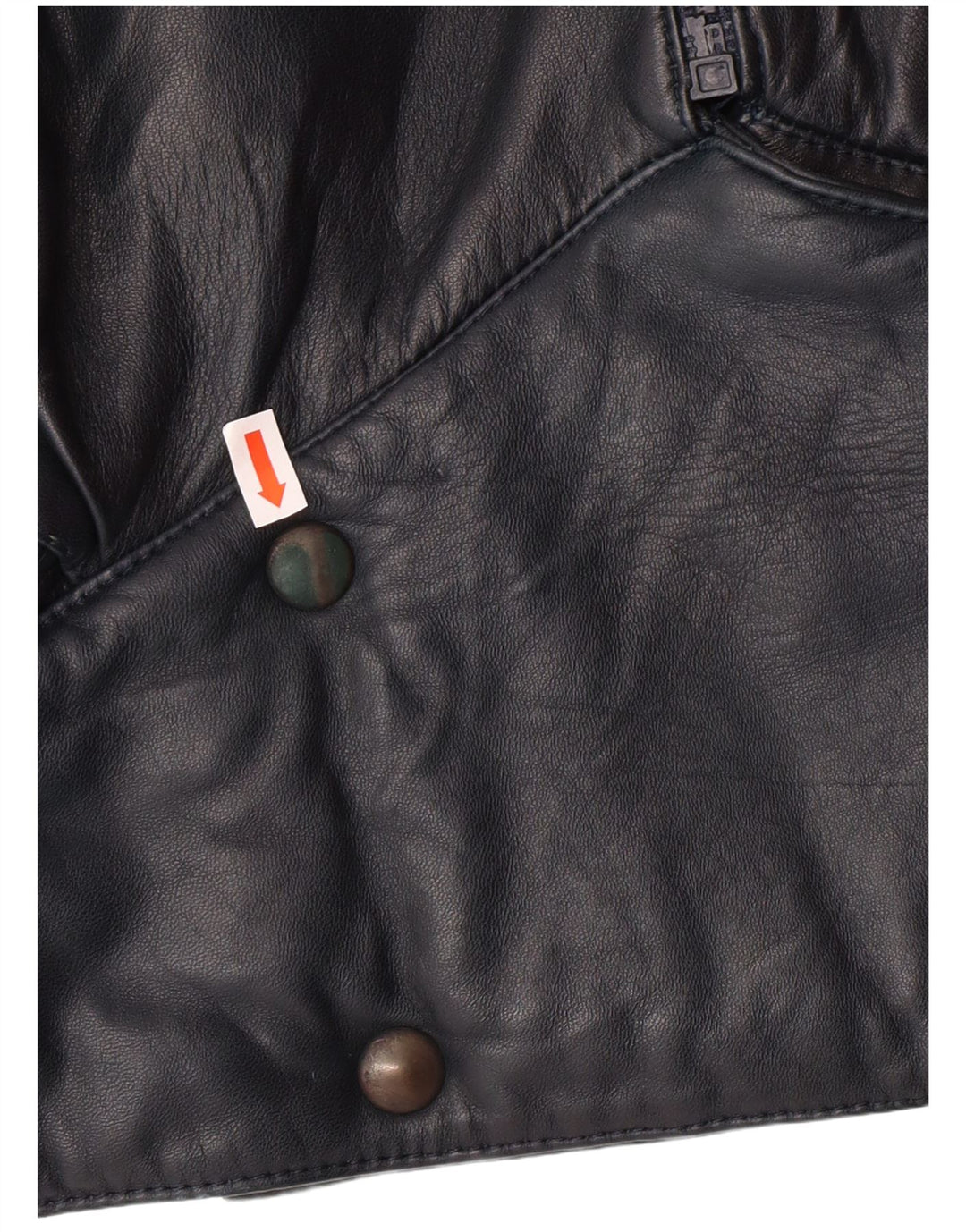 VINTAGE Womens Crop Leather Jacket UK 6 XS Navy Blue