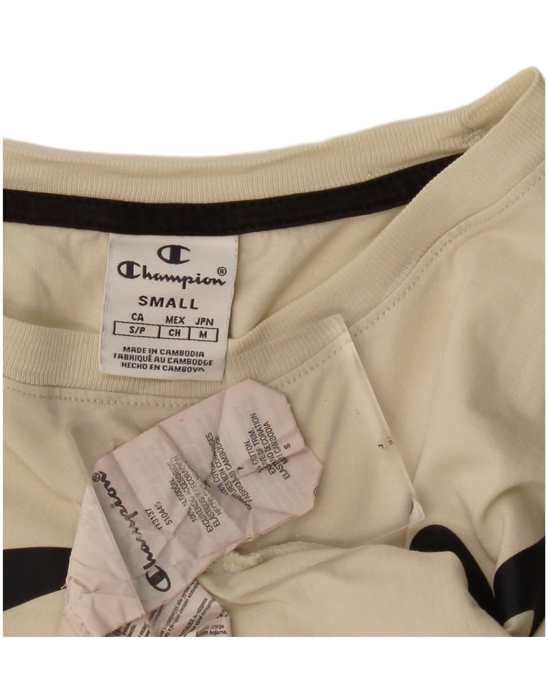 CHAMPION Womens Crop Oversized Graphic T-Shirt Top UK 10 Small Beige