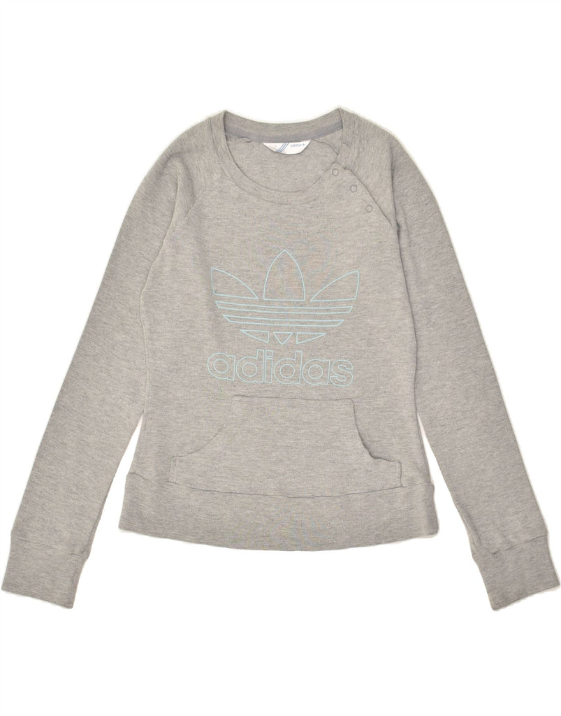 ADIDAS Womens Graphic Sweatshirt Jumper IT 44 Medium Grey Cotton | Vintage Adidas | Thrift | Second-Hand Adidas | Used Clothing | Messina Hembry 