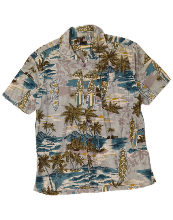 Let's Go Mens Hawaiian Short Sleeve Shirt Small Blue Cotton