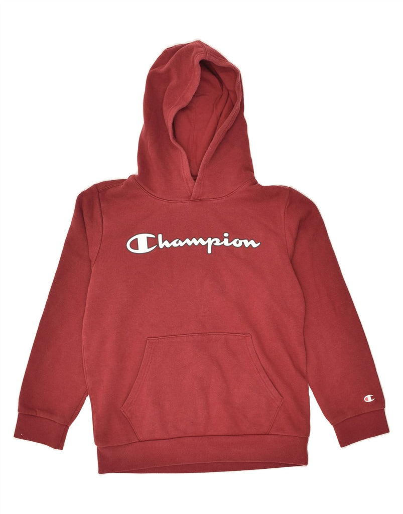 CHAMPION Boys Graphic Hoodie Jumper 11-12 Years Large  Maroon Cotton | Vintage Champion | Thrift | Second-Hand Champion | Used Clothing | Messina Hembry 