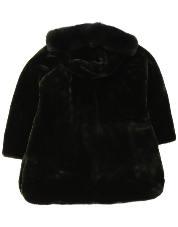 Vintage Womens Hooded Faux Fur Overcoat UK 20 2XL Green Polyester