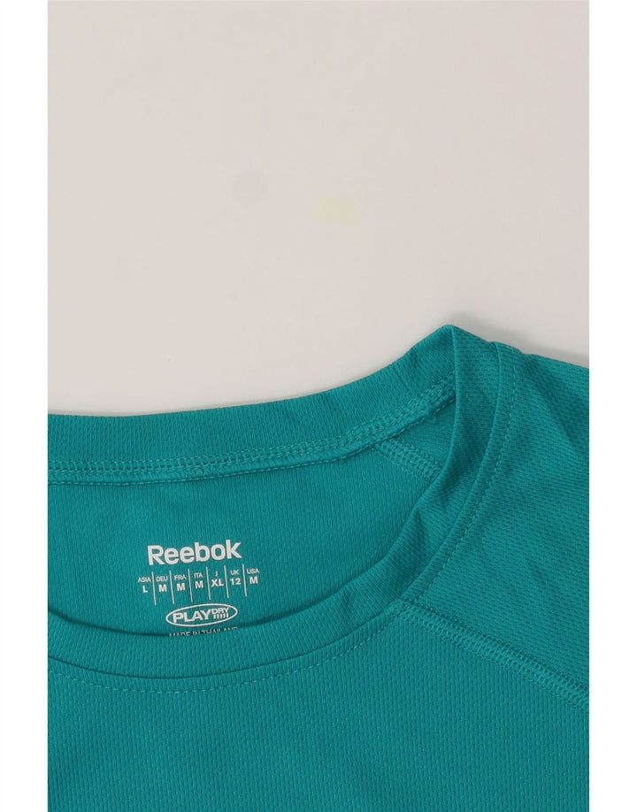 REEBOK Womens Top Long Sleeve UK 12 Medium Turquoise Colourblock Polyester Vintage Reebok and Second-Hand Reebok from Messina Hembry 