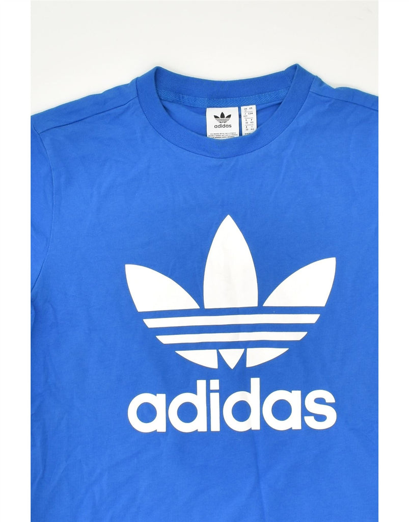 ADIDAS Womens Graphic T-Shirt Top UK 12 Medium Blue Cotton | Vintage Adidas | Thrift | Second-Hand Adidas | Used Clothing | Messina Hembry 