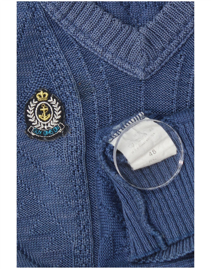 Vintage Mens V-Neck Jumper Sweater IT 48 Medium Blue Cotton