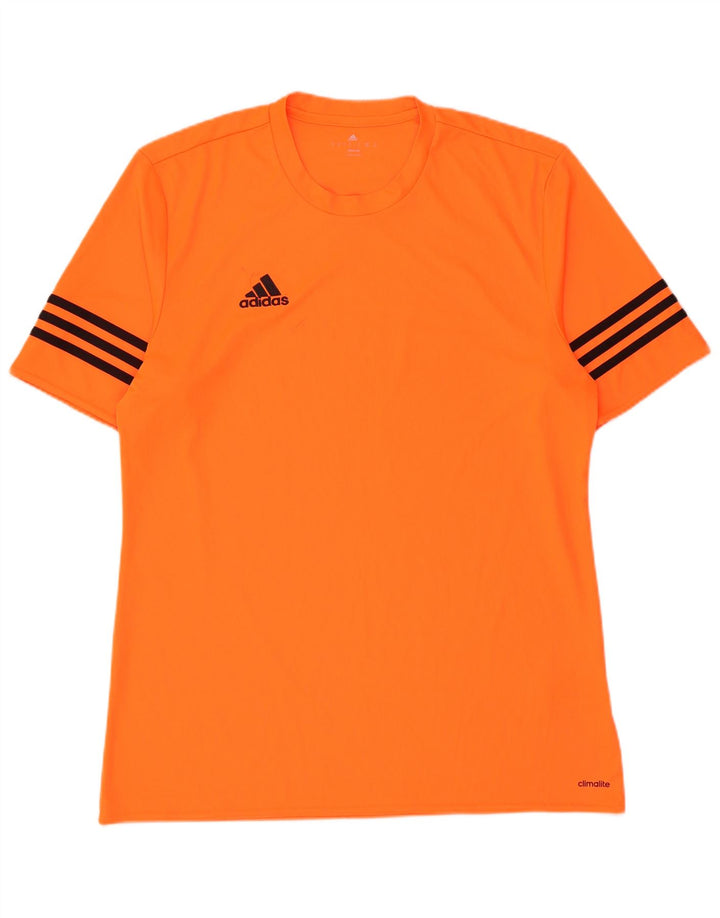 Adidas Mens Climalite T-Shirt Top Large Orange Striped Polyester