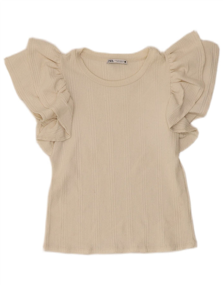 Zara Womens Crop Blouse Top UK 12 Medium Beige