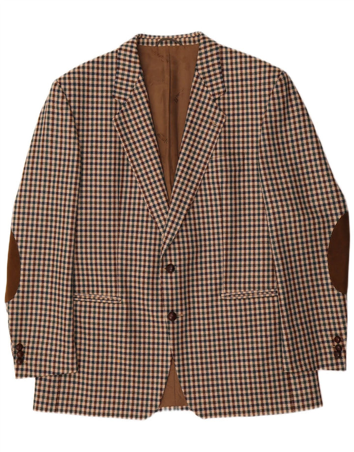 Piattelli Mens 2 Button Blazer Jacket IT 54 2XL Brown Houndstooth Wool