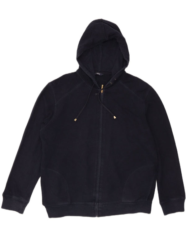 MARKS & SPENCER Womens Zip Hoodie Sweater UK 16 Large Navy Blue Cotton