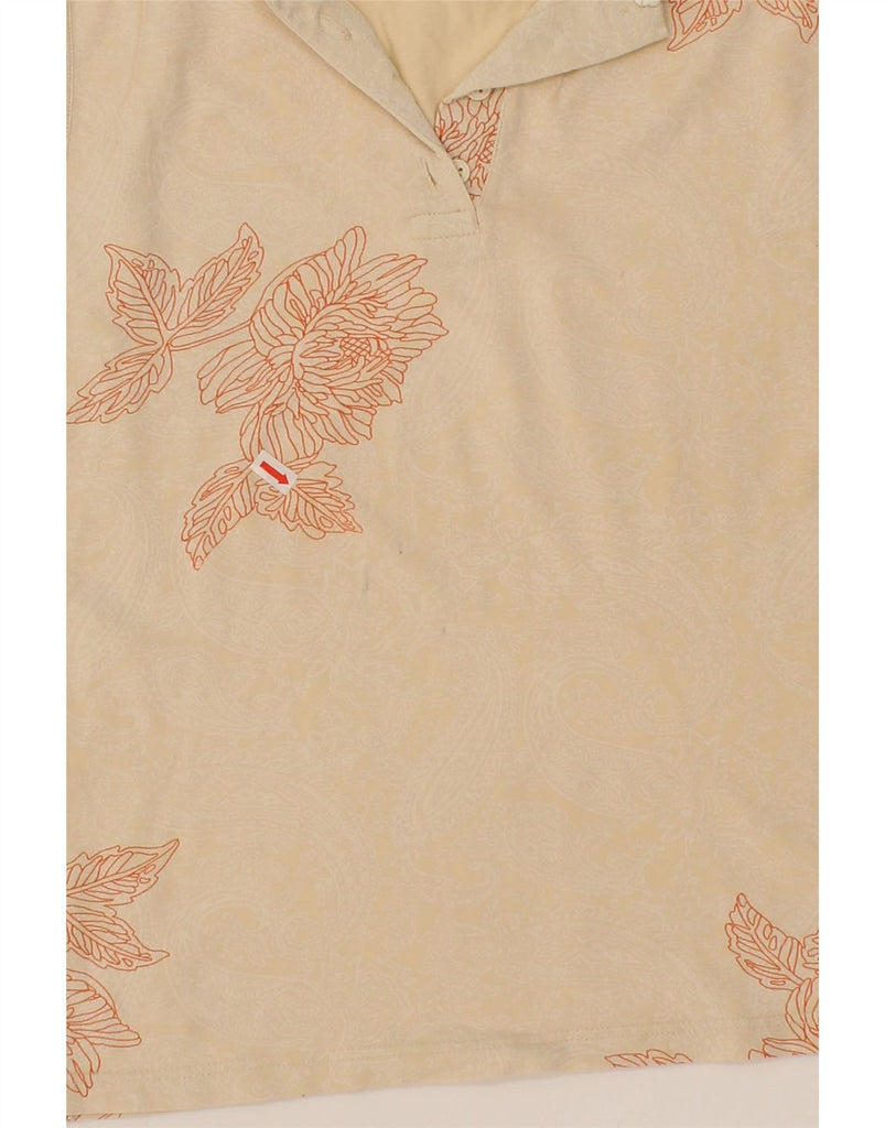 CONTE OF FLORENCE Womens Sleeveless Polo Shirt UK 14 Medium Beige Floral Vintage Conte of Florence and Second-Hand Conte of Florence from Messina Hembry 