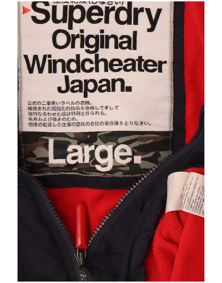 Superdry Womens Graphic Windbreaker Jacket UK 16 Large Navy Blue
