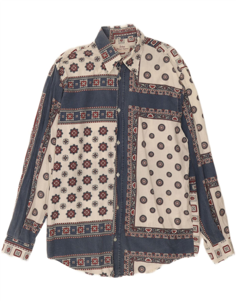 SISLEY Mens Relaxed Elegance Shirt Medium Blue Patchwork Cotton Vintage Sisley and Second-Hand Sisley from Messina Hembry 