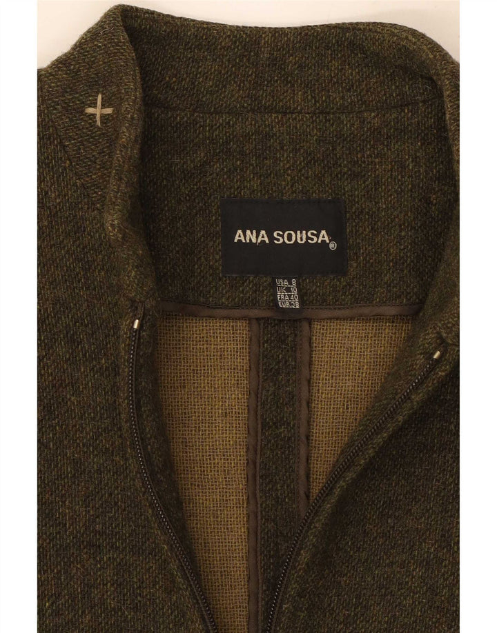 Anna Sousa Womens Full Zip Overcoat UK 10 Small Khaki Wool