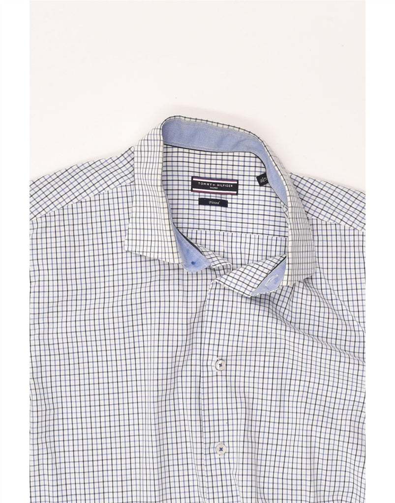 TOMMY HILFIGER Mens Fitted Shirt Size 16 41 Large Blue Check Cotton | Vintage Tommy Hilfiger | Thrift | Second-Hand Tommy Hilfiger | Used Clothing | Messina Hembry 