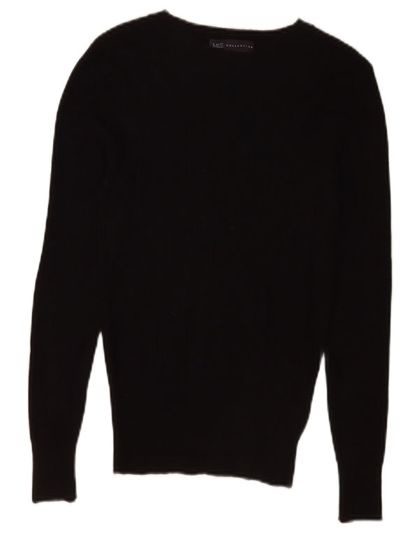 Marks & Spencer Womens Boat Neck Jumper Sweater UK 8 Small Black Viscose