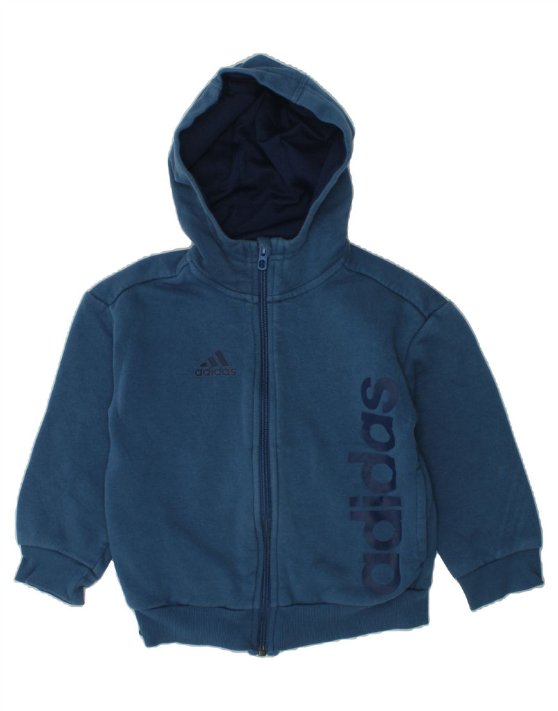 ADIDAS Boys Graphic Zip Hoodie Sweater 4-5 Years Navy Blue Cotton | Vintage Adidas | Thrift | Second-Hand Adidas | Used Clothing | Messina Hembry 