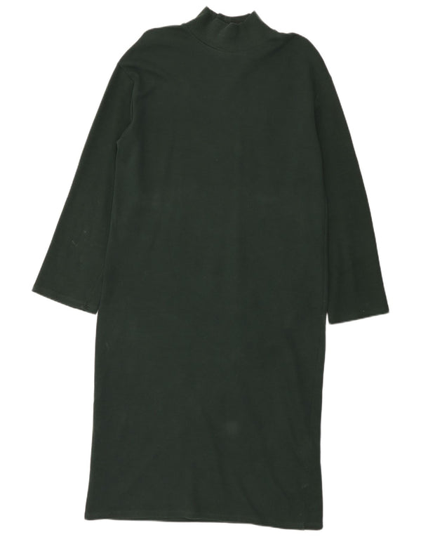 Zara Womens Long Sleeve Jumper Dress UK 14 Medium Green Cotton