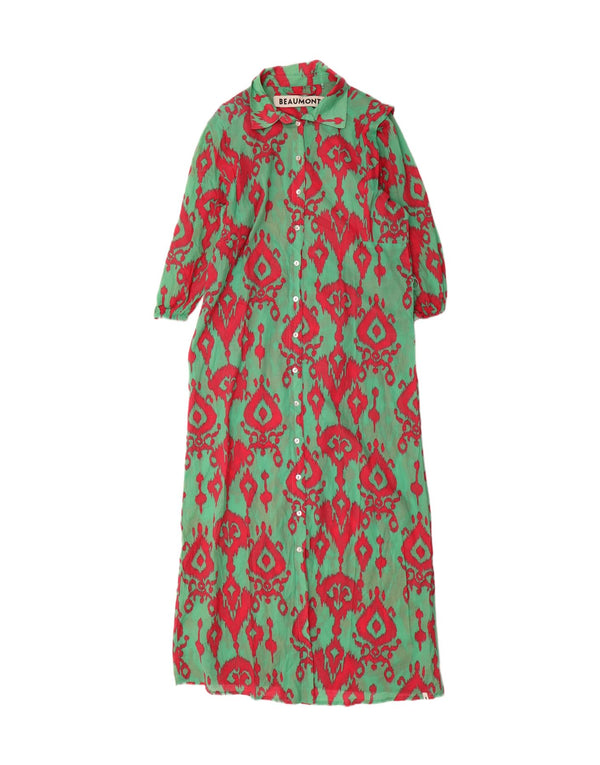 Beaumont Womens Loose Fit 3/4 Sleeve Maxi Dress EU 36 Small Green Ikat