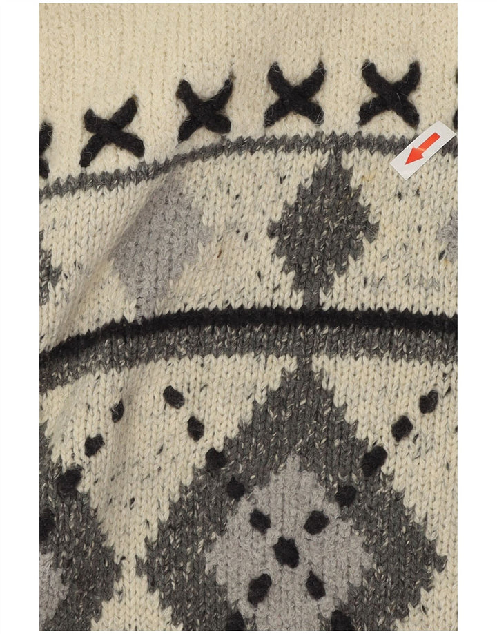 Canda Mens Roll Neck Jumper Sweater Large Grey Argyle/Diamond Acrylic