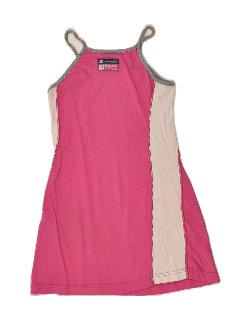 CHAMPION Girls Graphic Sundress 7-8 Years Small  Pink Colourblock Cotton | Vintage Champion | Thrift | Second-Hand Champion | Used Clothing | Messina Hembry 