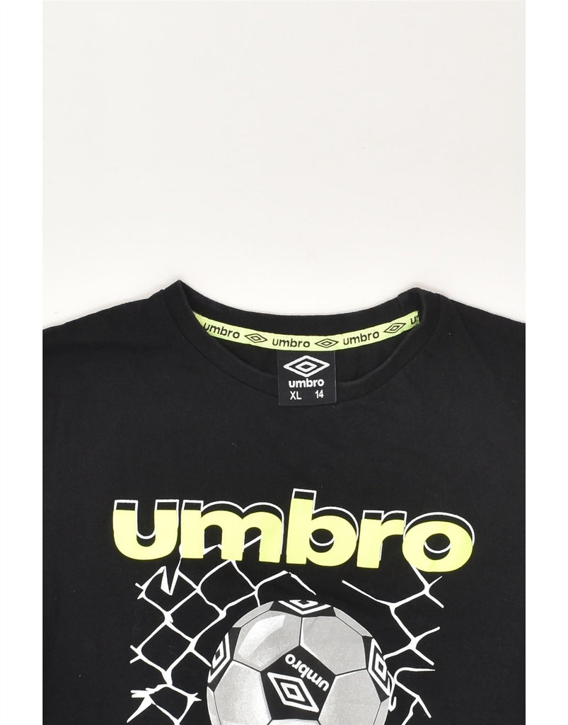 UMBRO Boys Graphic T-Shirt Top 13-14 Years XL Black Cotton | Vintage Umbro | Thrift | Second-Hand Umbro | Used Clothing | Messina Hembry 