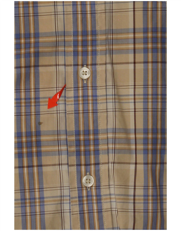 HENRY COTTONS Mens Shirt Size 42 Large Beige Check Cotton