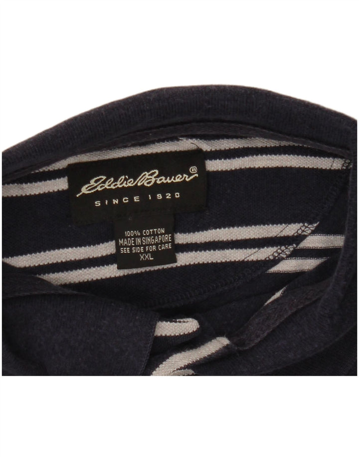 Eddie Bauer Mens Polo Shirt 2XL Navy Blue Striped Cotton