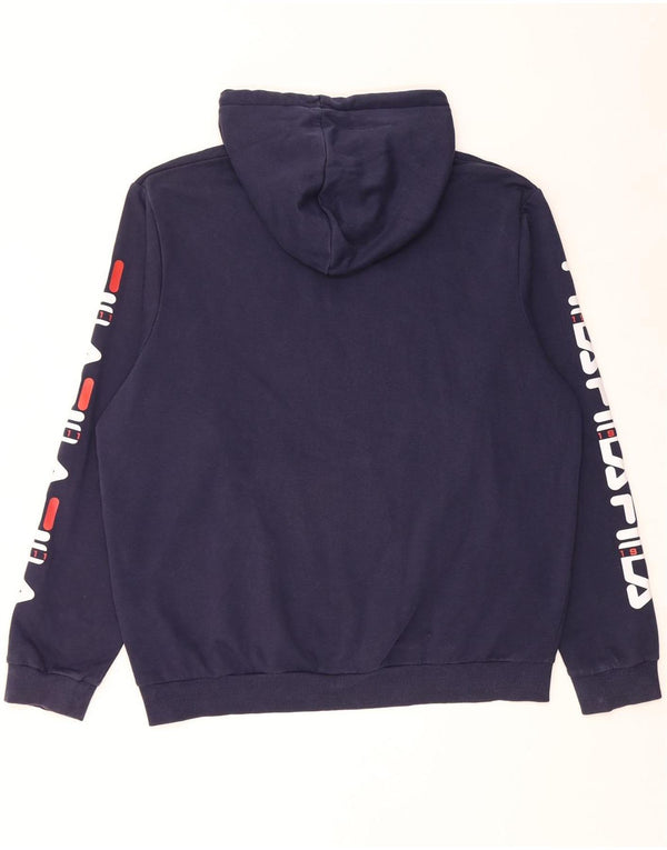 Fila Mens Graphic Hoodie Jumper XL Navy Blue Cotton