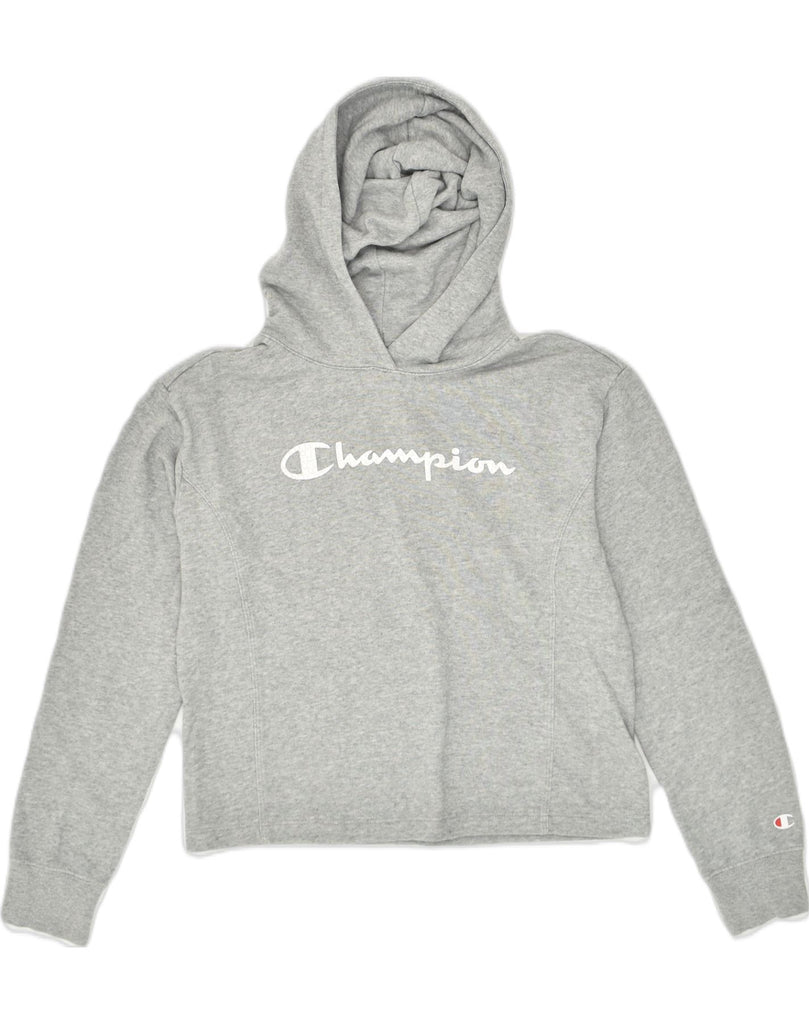 CHAMPION Girls Graphic Hoodie Jumper 11-12 Years Large Grey Cotton | Vintage Champion | Thrift | Second-Hand Champion | Used Clothing | Messina Hembry 