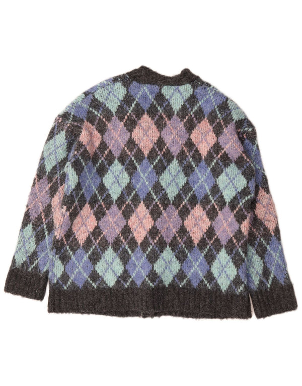 Zara Womens Cardigan Sweater UK 10 Small Multicoloured Argyle/Diamond