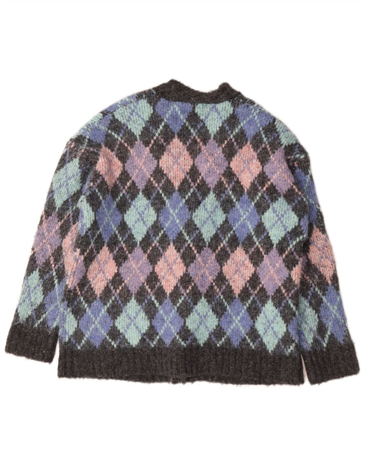 Zara Womens Cardigan Sweater UK 10 Small Multicoloured Argyle/Diamond