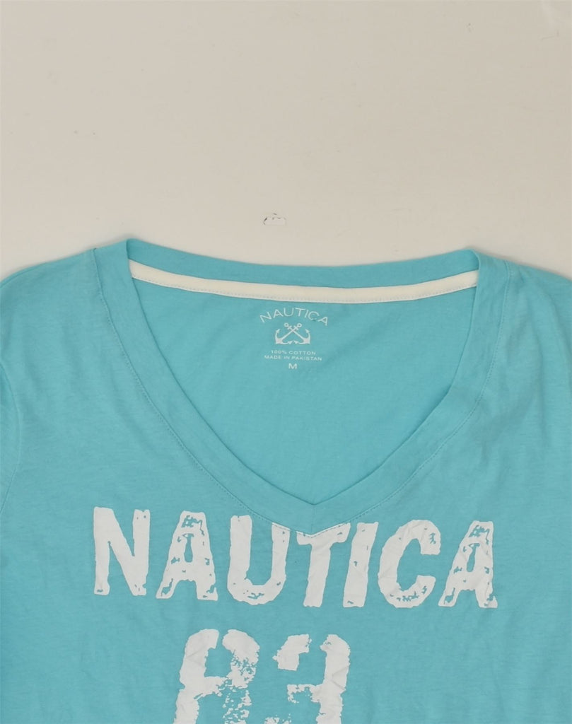 NAUTICA Womens Graphic T-Shirt Top UK 12 Medium Turquoise Cotton | Vintage Nautica | Thrift | Second-Hand Nautica | Used Clothing | Messina Hembry 