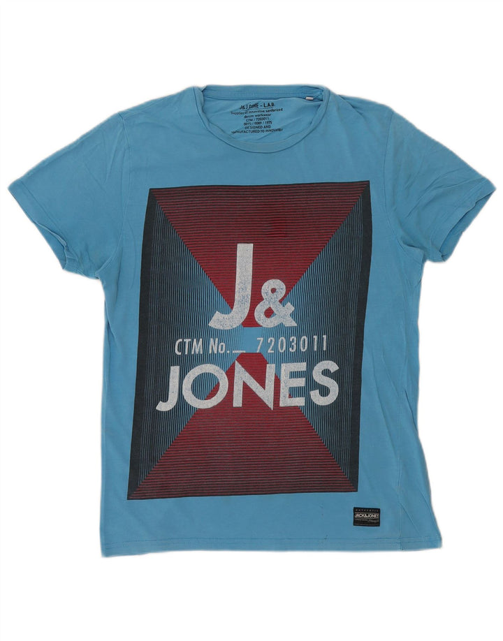 Jack & Jones Mens Graphic T-Shirt Top Medium Blue Cotton
