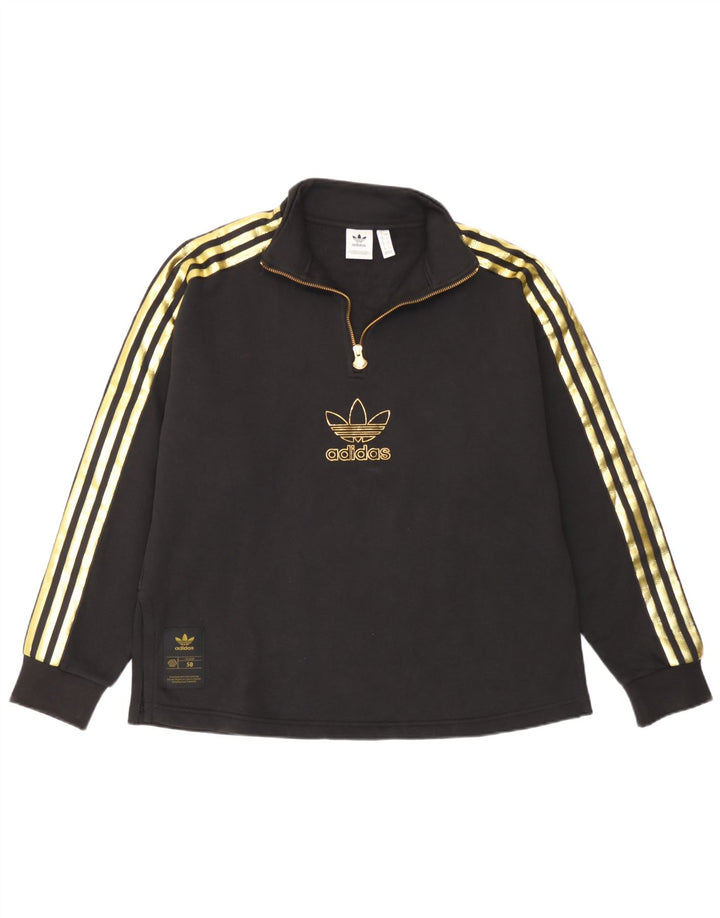 Adidas Womens Oversized Graphic Sweatshirt Jumper UK 12 Medium Black