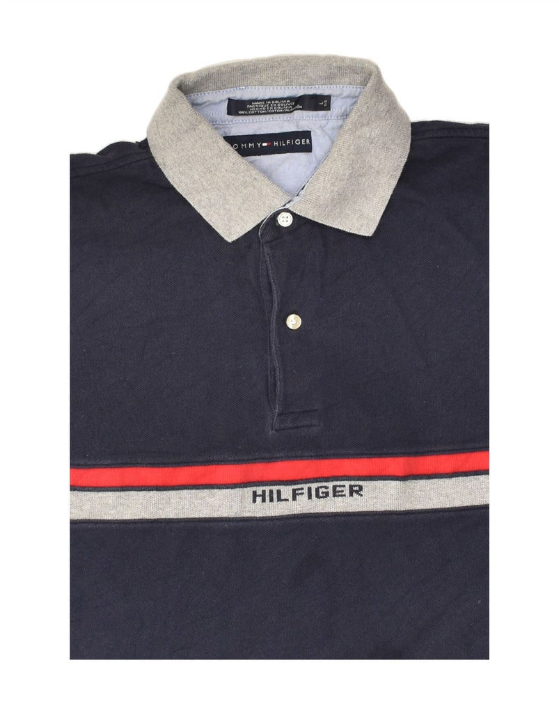 TOMMY HILFIGER Mens Polo Shirt Large Navy Blue Colourblock Cotton | Vintage Tommy Hilfiger | Thrift | Second-Hand Tommy Hilfiger | Used Clothing | Messina Hembry 