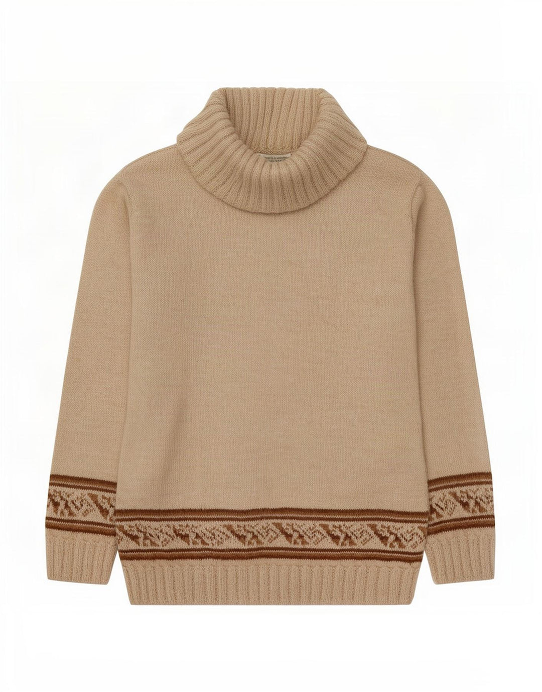 Vintage Womens Roll Neck Jumper Sweater UK 12 Medium Beige Fair Isle