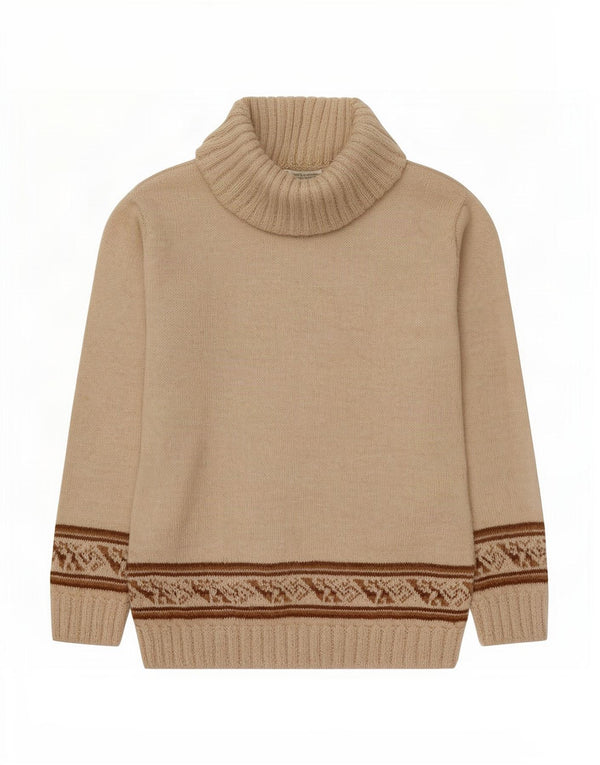 Vintage Womens Roll Neck Jumper Sweater UK 12 Medium Beige Fair Isle