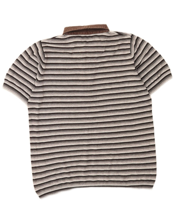 Marks & Spencer Mens Autograph Polo Shirt Medium Grey Striped Polyester