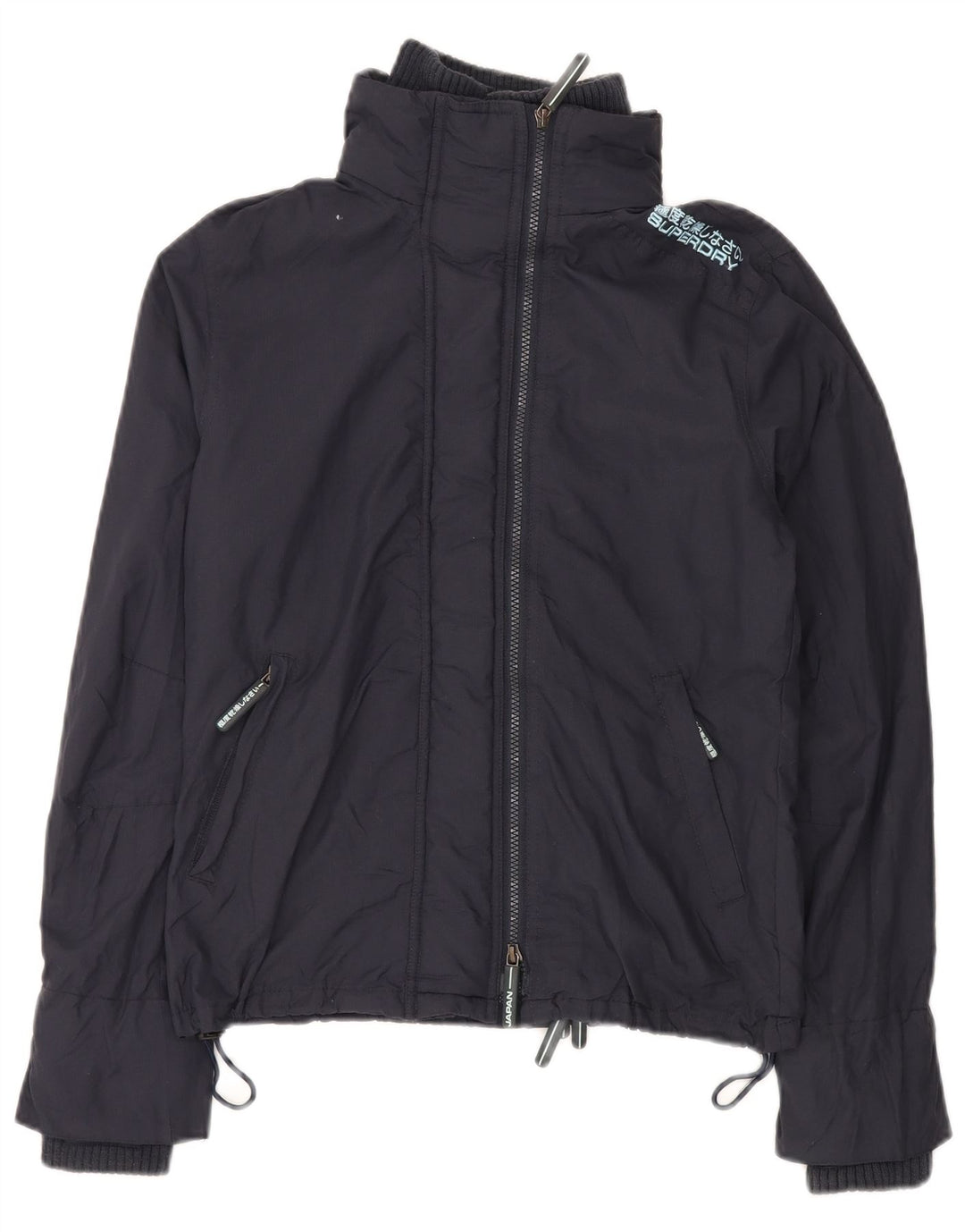 SUPERDRY Womens Graphic Rain Jacket UK 16 Large Navy Blue Nylon