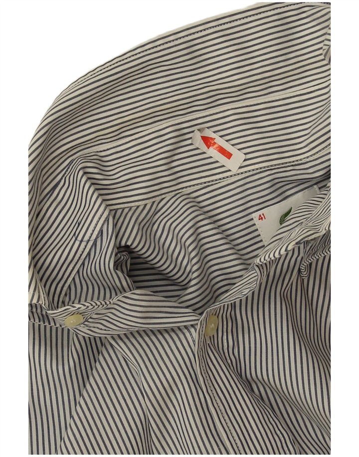 Lacoste Mens Short Sleeve Shirt Size 41 Large Grey Pinstripe Cotton